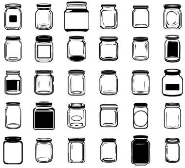 collection of glass jars for conservation vector black on white clipart
