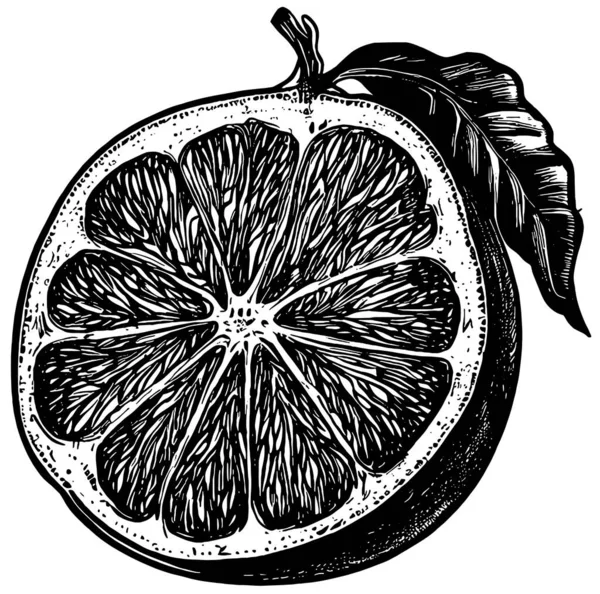 Grapefruit Vector Drawing Black White — Stock Vector