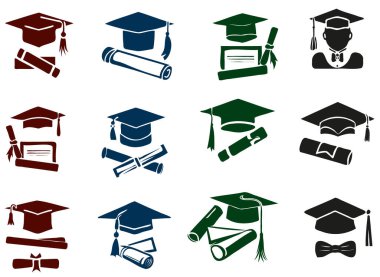 Diploma koleksiyonu vektör grafik katı simgesiyle öğrenci mezuniyet şapkası