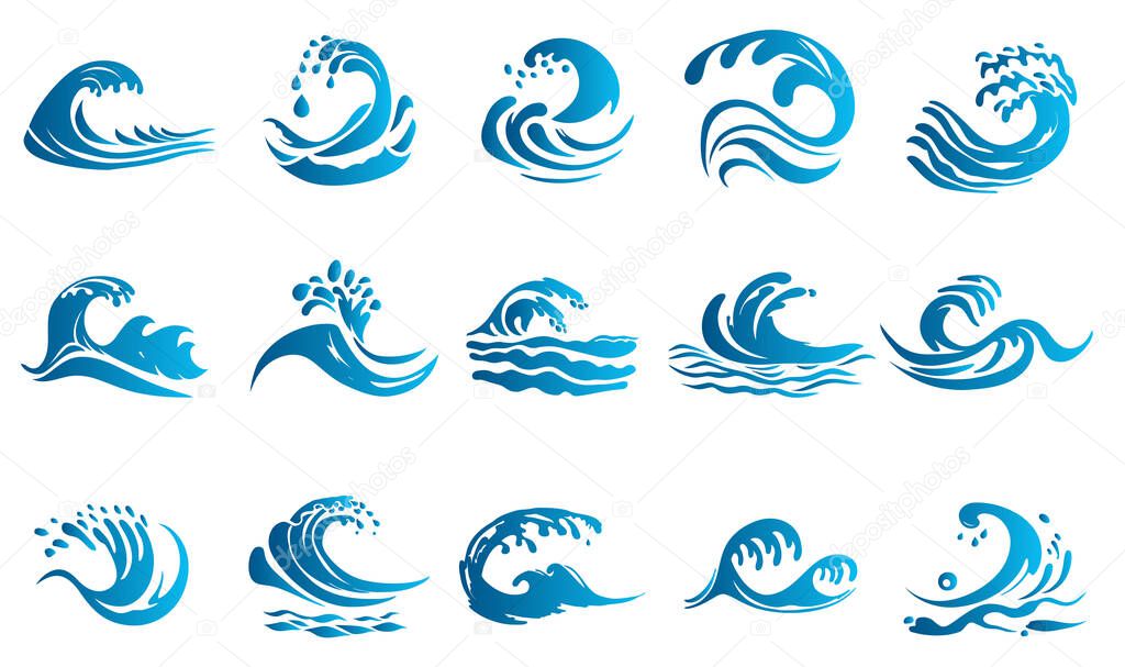 Blue waves and sea splashes