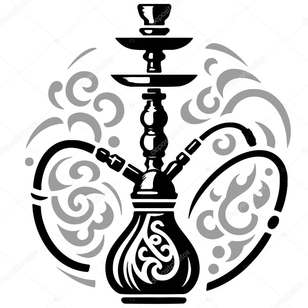 Uncomplicated vector design of a hookah stencil on a white background for advertising illustrations