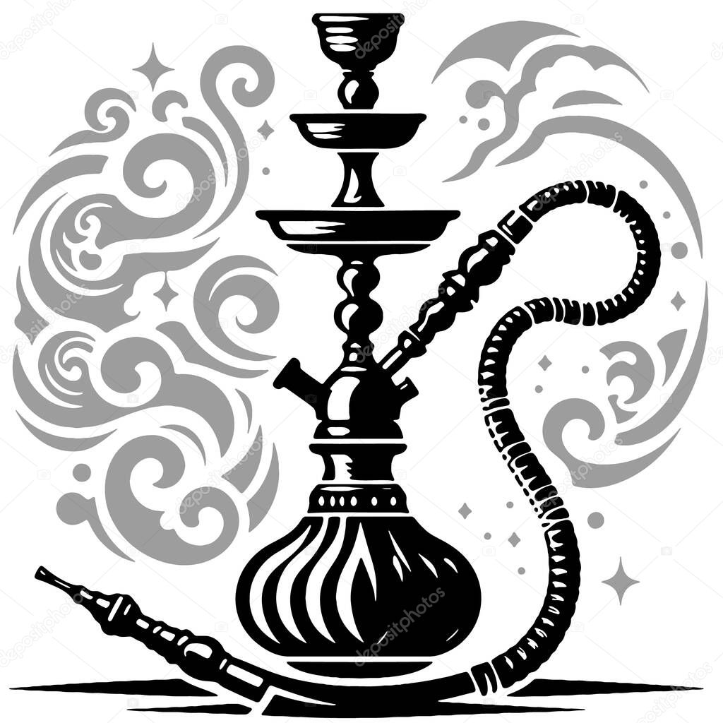 Basic vector drawing illustrating a hookah stencil on a white background for promotional use