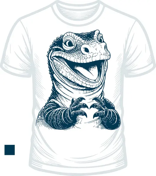 Neşeli Komodo ejderhası tişörtte bir iz olarak, vektör çizimi