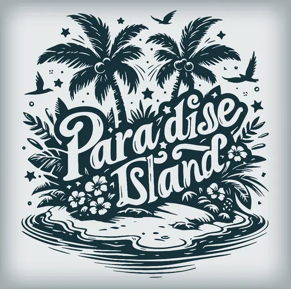 stock vector Elegant monochrome vector drawing showcasing the words Paradise Island