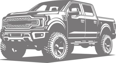 monochrome vector drawing of a modern large pickup truck clipart