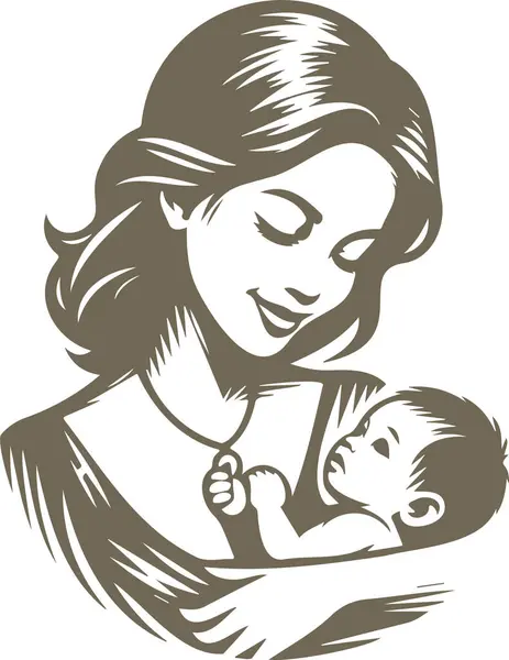 Moeder Knuffelen Baby Eenvoudige Vector Stencil Illustratie Stockvector