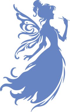 simple stencil vector drawing of a flying fairy clipart