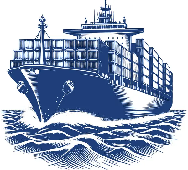 stock vector large sea container ship sailing on the sea vector engraving