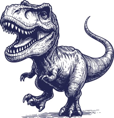 Tyrannosaurus bir adım ileri atarak dişlek ağız vektörü çizerek homurdanıyor.