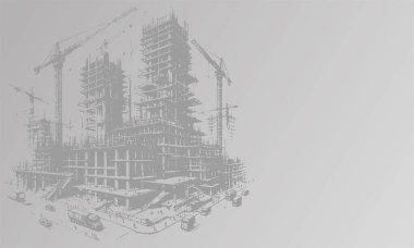 Açık gri arkaplan vektör şablon biçiminde modern ev inşaatını tasvir ediyor