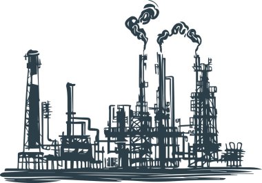 oil refining production in vector stencil engraving clipart