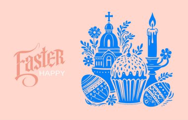 Easter festivity layout design with vector graphic text and themed stencil artwork clipart