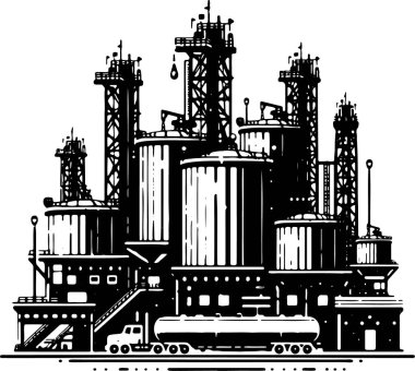 Vector depiction of an oil refinery in a simple style clipart