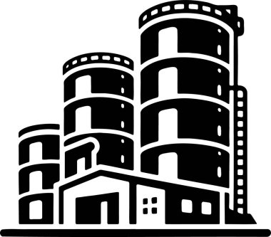 Vector drawing of a refinery in a basic stencil style clipart
