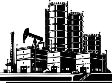 Vector drawing of a petroleum processing plant in a basic stencil style clipart
