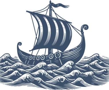 Klasik ahşap bir yelkenlinin antik ahşap kesimi vektör formatında