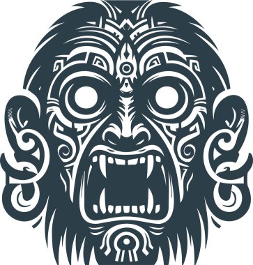 Vector design depicting a chilling ancient tribal mask in minimalist form clipart