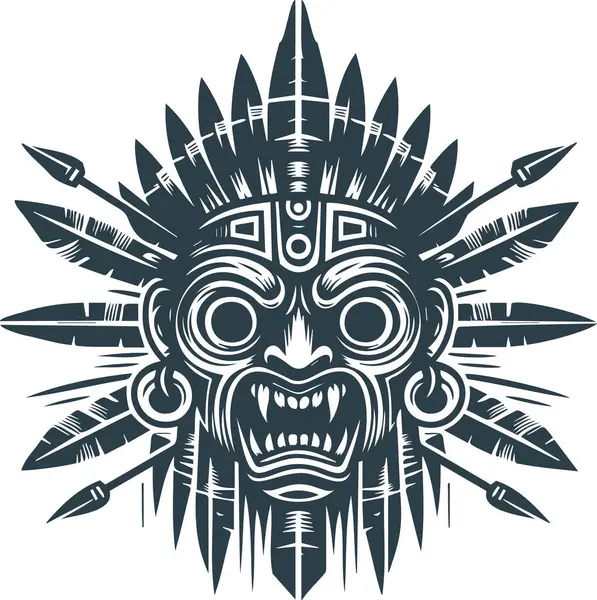 stock vector Minimalist vector illustration featuring a menacing tribal mask