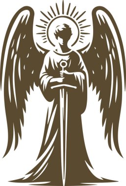 Angelic basit bir vektör şablonunda bir kılıç tutuyor.