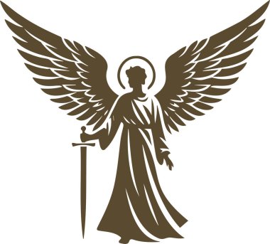 Yüce melek vektör şablonunda kılıç sallıyor.