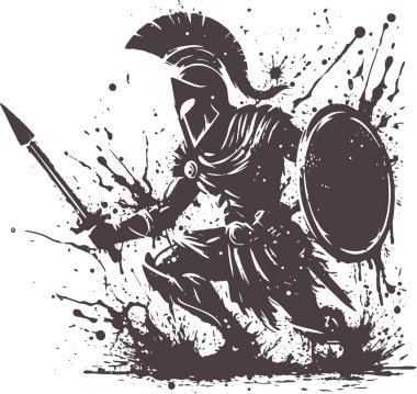 a warrior in a knight's armor attacks with a sword while holding a shield in his other hand clipart