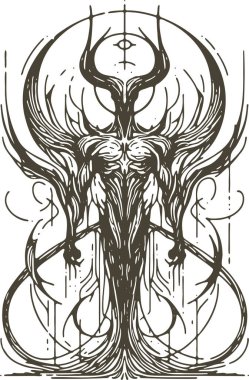 demon with wings and horns as abstract stencil art drawing in vector clipart