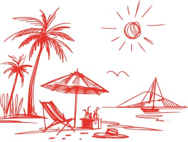 Yaz aylarında deniz kenarında yapılan bir tatil taslağı.