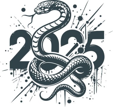 Yılan yılı için 2025 graffiti stili vektör stencil yılan.