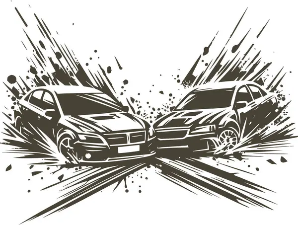 stock vector accident on the road of two cars stencil illustration