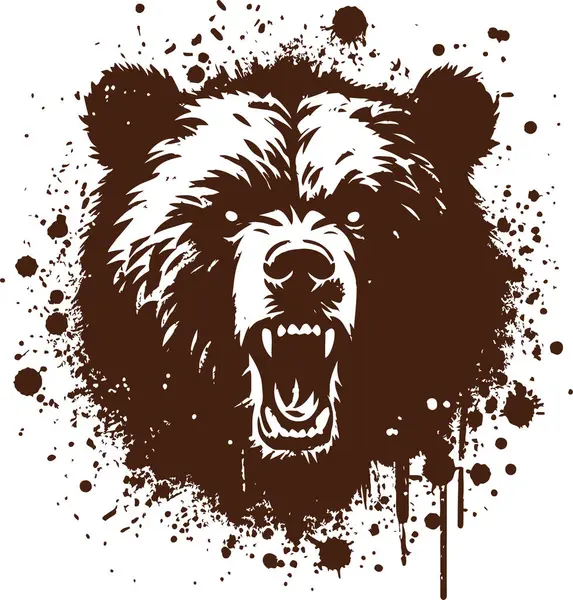 Stock vector aggressive bear head in ink splash style front view