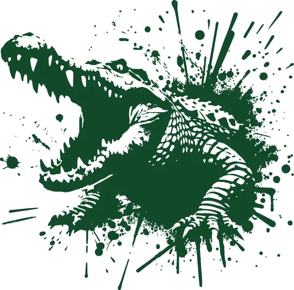 Stock vector Aggressive crocodile with open mouth stencil illustration with ink blots