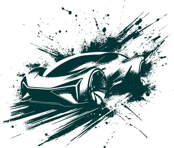 stock vector Vector stencil illustration of futuristic passenger car with splashes