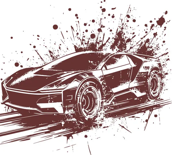 stock vector Vector stencil of futuristic car concept with paint splatters