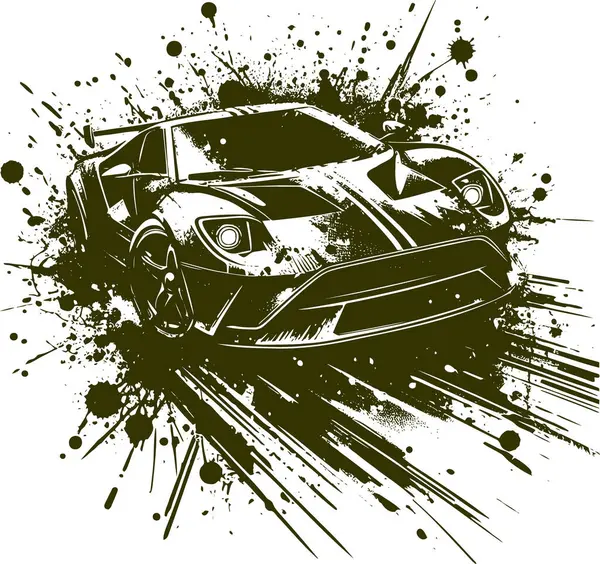 stock vector Vector stencil of modern concept car with paint smears and splashes