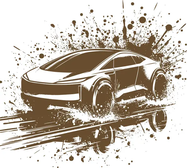 stock vector Futuristic car concept in vector stencil with paint splatters