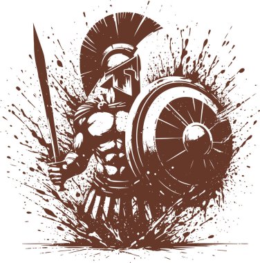 Abstract silhouette of Spartan warrior with shield and sword vector illustration clipart