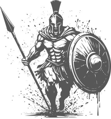 Abstract vector silhouette of Spartan warrior with shield and spear clipart