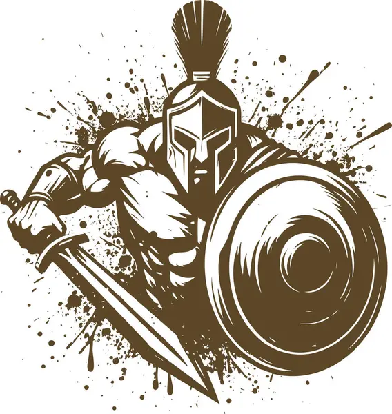 stock vector Spartan warrior in helmet silhouette with shield and sword vector art