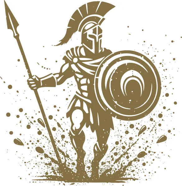 stock vector Vector silhouette Spartan warrior with helmet shield and spear