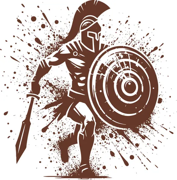 stock vector Abstract Spartan warrior silhouette with shield and sword in vector art