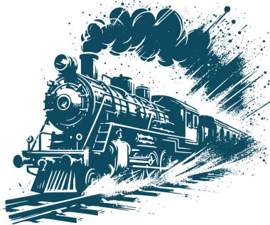 Kaliteli tren ilerlerken bacadan çıkan dumanı etrafa saçılmış mürekkep ile resmediyor.