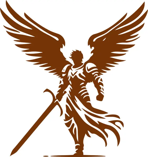 Stock vector Armored angel with a large sword in a basic stencil vector art