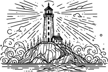 şık bir deniz feneri renginde etekli deniz manzarası