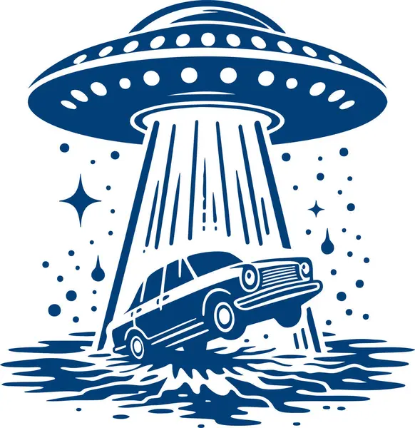 Stock vector Car rises UFO stencil graphic design