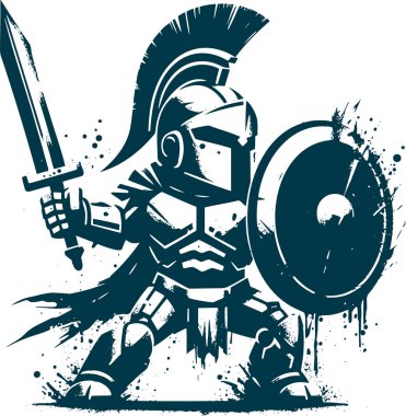 Art illustration armored spartan with sword and shield minimalistic stencil graphic style clipart