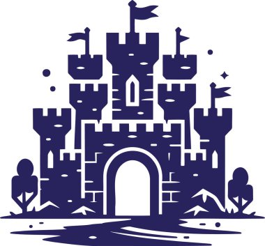 A castle with massive towers and a flag, done in a classic illustrative style clipart