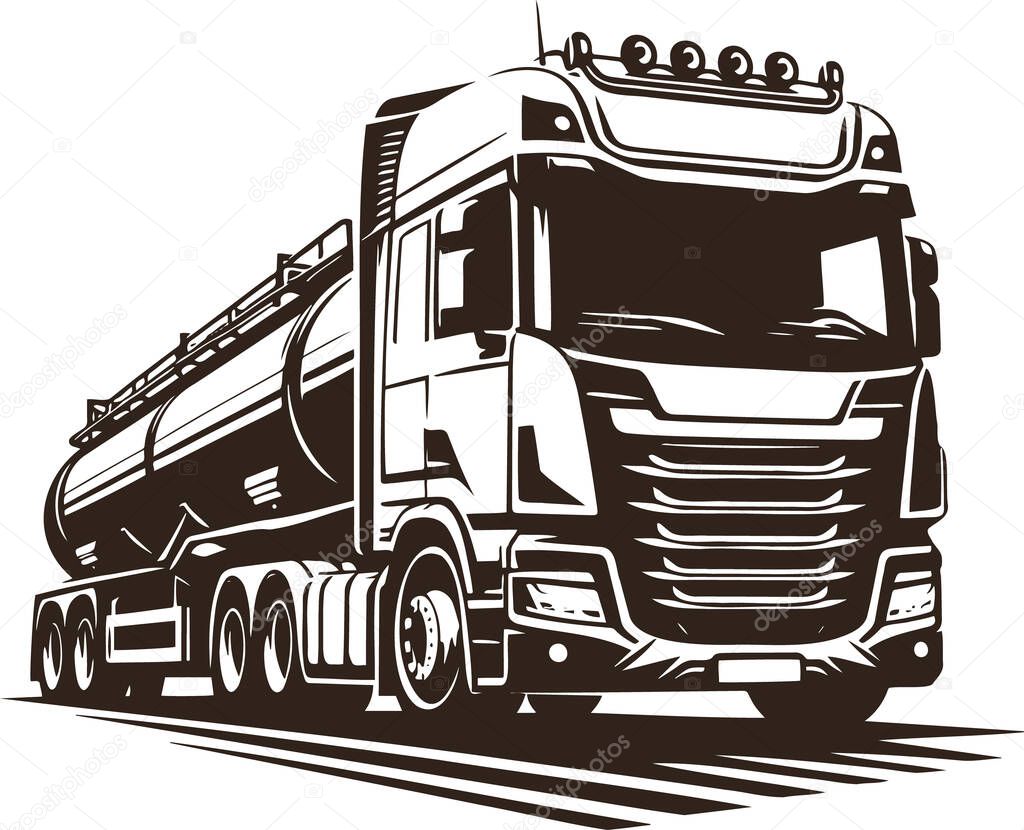 Large contemporary vehicle with liquid transport trailer stencil art