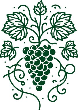 Ornamental bunch of grapes with artistic curls and leaves in a stencil clipart