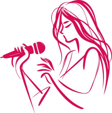 The graceful line of a girl with a microphone conveying the emotions of the performance clipart