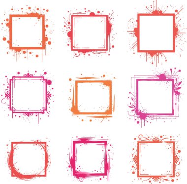 Abstract stencil decorative frame with splashes and circles elements collection of drawings clipart